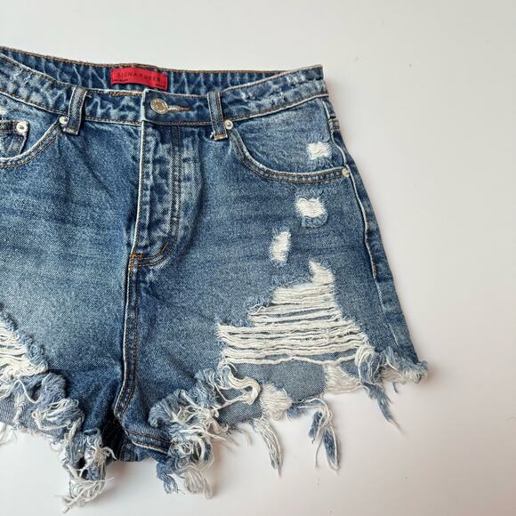 Signature8 Cotton Distressed Denim Ultra High Waisted Shorts Medium - Picture 6 of 12